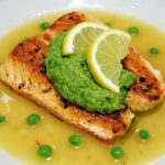 Salmon in Lemon Brodetto w/ Pea Puree