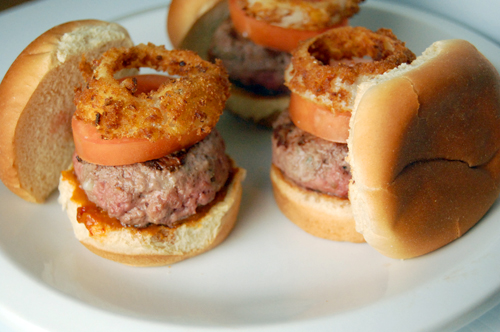 Inside-Out Onion Ring Sliders w/ Adobo BBQ Sauce