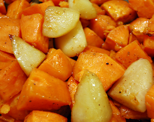 Glazed Pork Tenderloin w/ Caramelized Pears & Sweet Potatoes