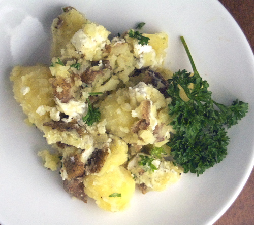 Smashed Potatoes w/ Goat Cheese & Parsley