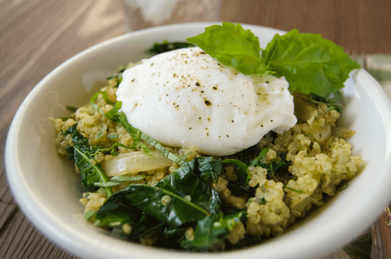 Kale Pesto Quinoa w/ Poached Egg Savour the Senses
