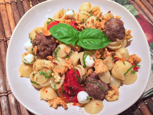 mini meatball orcchiette pasta with basil