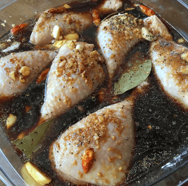 marinating filipino adobo chicken