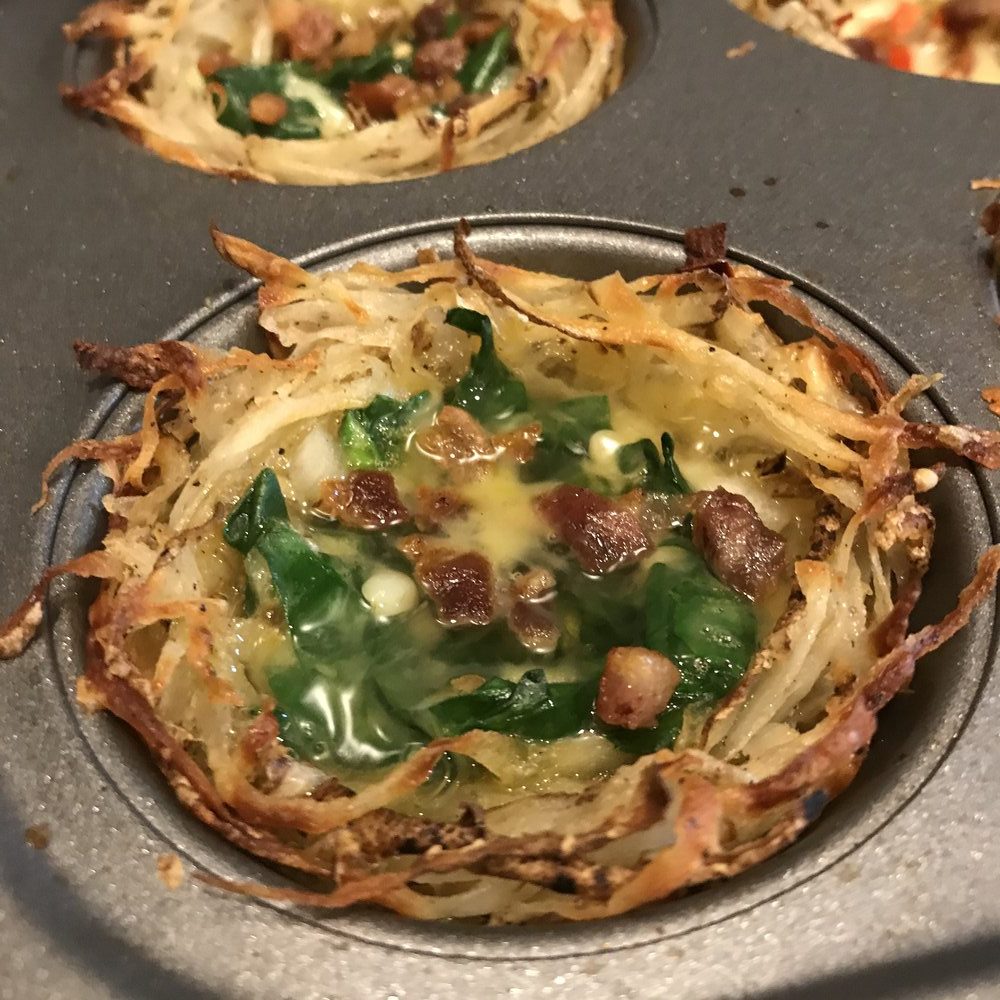 Hashbrown Nests with Spinach, Bacon & Eggs