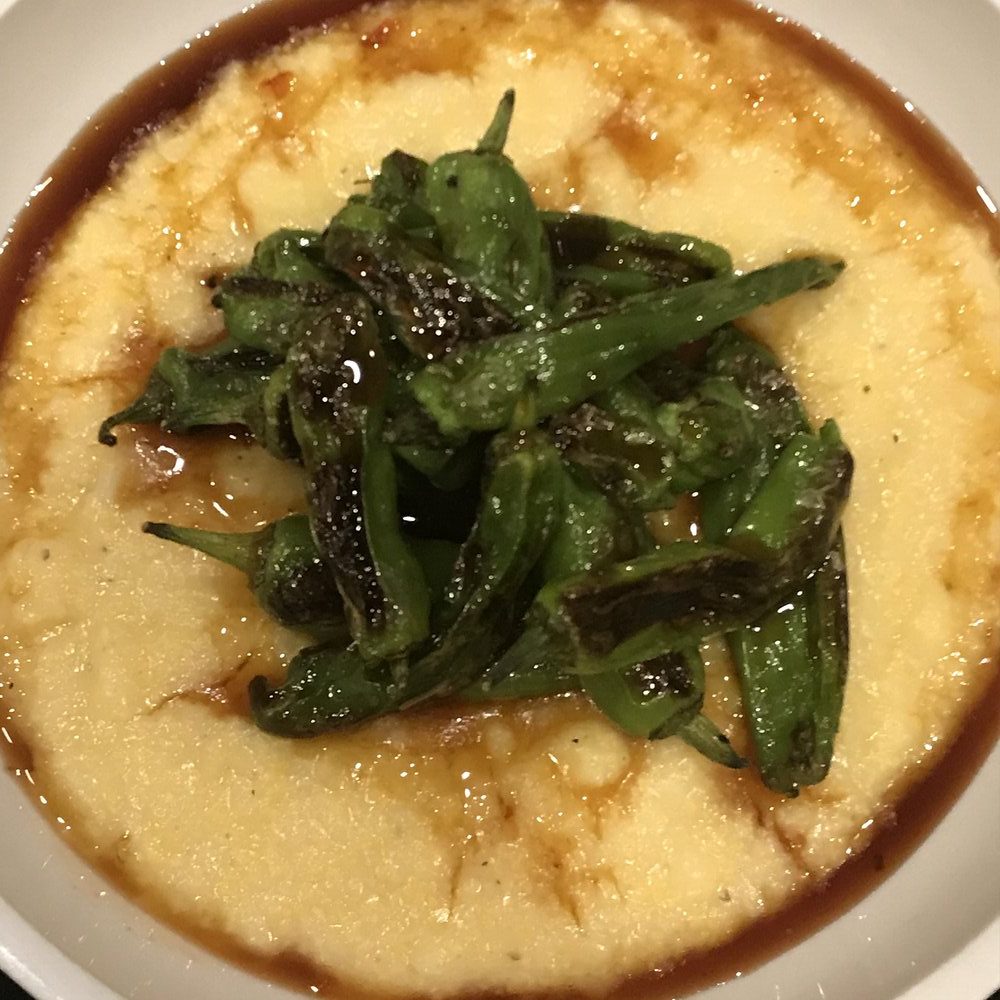 Hot-Honey Creamy Polenta with Blistered Shishito Peppers