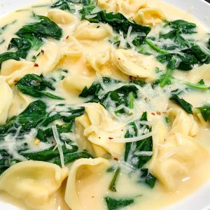 lemon tortellini soup with spinach and parmesan