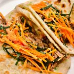 Scallion Pancake "Tacos" with Hoisin Pulled Pork & Quick-Pickled Carrots